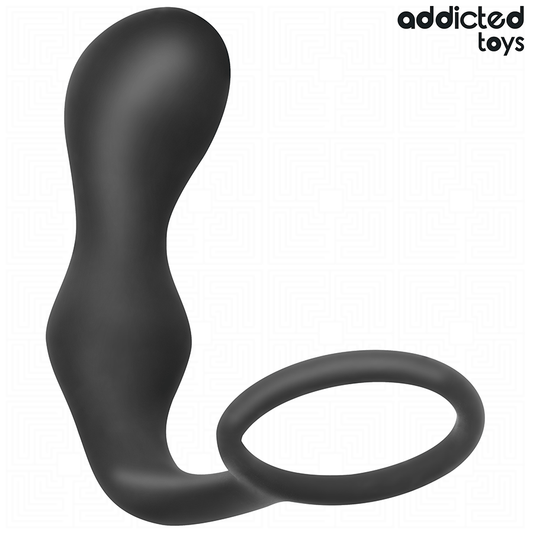 Imagem do Addicted Toys Plug Anal com Anel de Testículos, em silicone médico, mostrando design ergonómico.