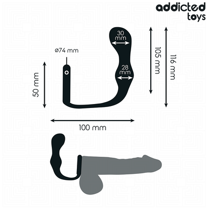 Imagem do Addicted Toys Plug Anal com Anel de Testículos, em silicone médico, mostrando design ergonómico.