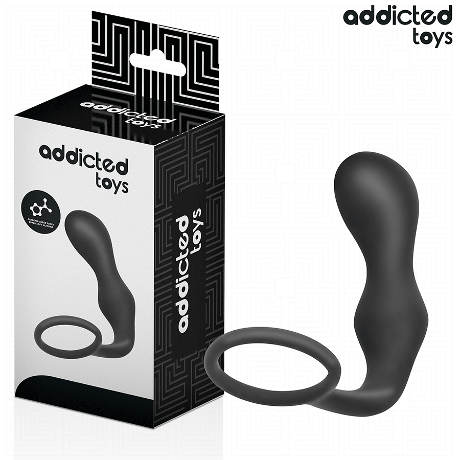 Imagem do Addicted Toys Plug Anal com Anel de Testículos, em silicone médico, mostrando design ergonómico.
