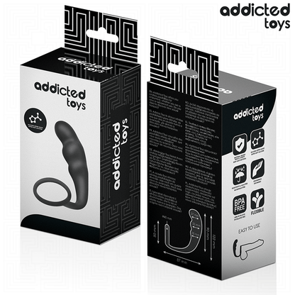 Close-up do Plug Anal com Anel Modelo 4 da ADDICTED TOYS, destacando o design ergonómico e o anel testicular.
