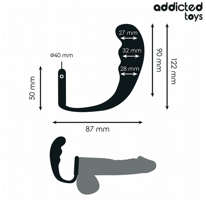 Close-up do Plug Anal com Anel Modelo 4 da ADDICTED TOYS, destacando o design ergonómico e o anel testicular.