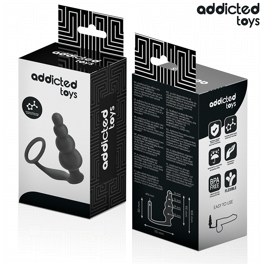Close-up do ADDICTED TOYS Plug Anal com Anel Modelo 5, mostrando seu design ergonómico e material de silicone médico.