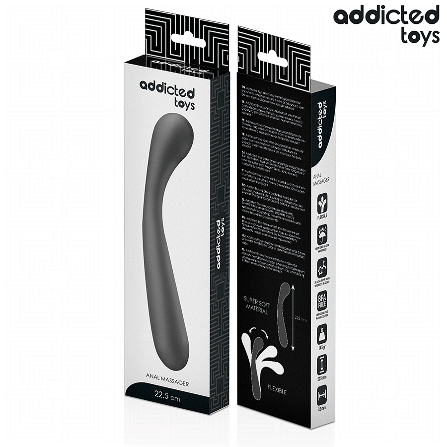 Massageador anal Addicted Toys de silicone médico com 22,5 cm e design ergonómico para estimulação progressiva.