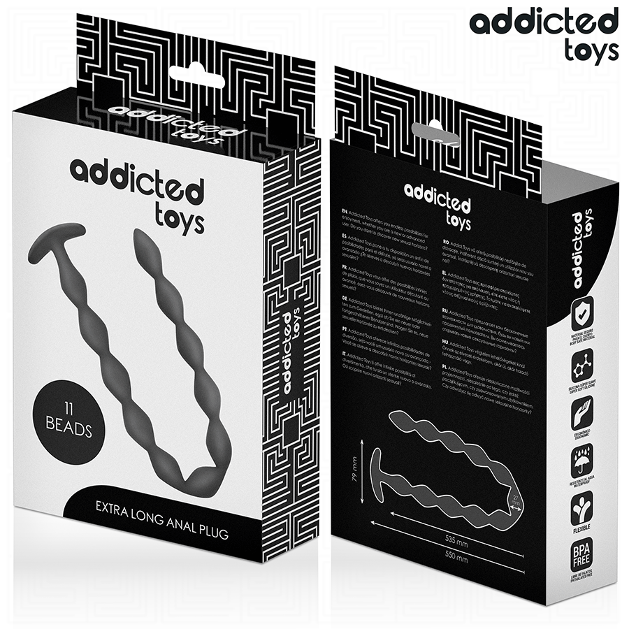 Plug Anal Extra Longo ADDICTED TOYS em silicone, detalhe do design alongado para estimulação profunda.