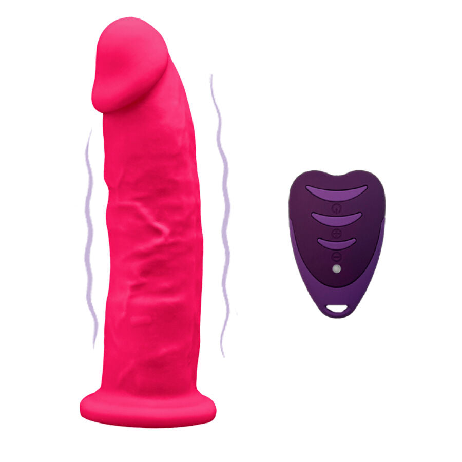 Close-up do SILEXD Vibrador Pênis Realista 17 CM com controle remoto, destacando sua textura e cor rosa vibrante.