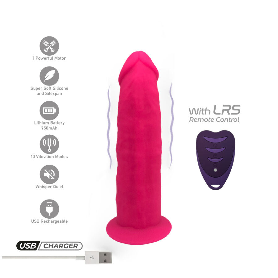 Close-up do SILEXD Vibrador Pênis Realista 17 CM com controle remoto, destacando sua textura e cor rosa vibrante.