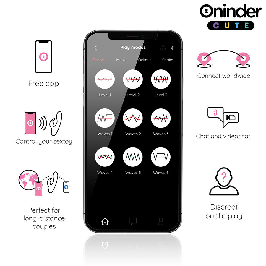 Vibrador ONINDER CUTE Love Bunny com controlo por app, design ergonómico e estimulação dupla para Ponto G e clitóris.