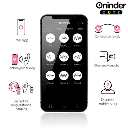 Vibrador ONINDER CUTE Love Bunny com controlo por app, design ergonómico e estimulação dupla para Ponto G e clitóris.