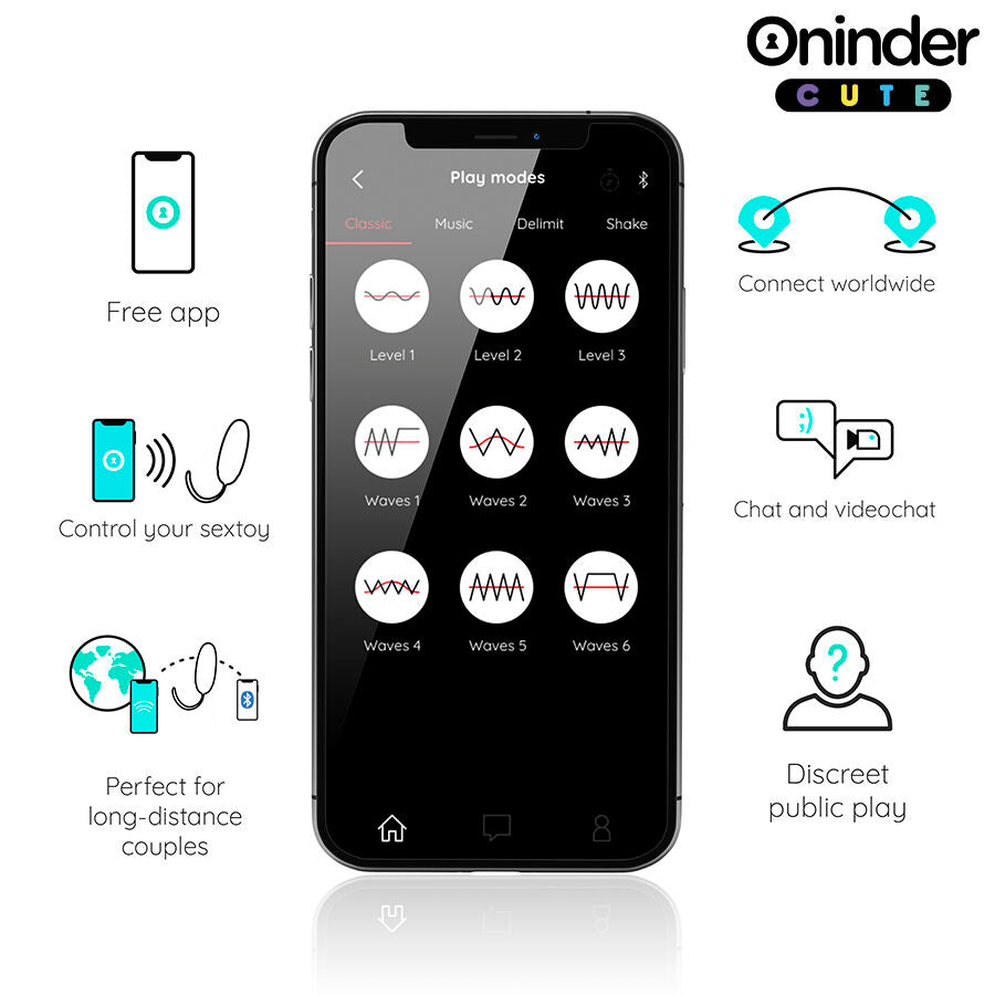 Close-up do ONINDER Ovo Vibratório Cute Silicone App, mostrando seu design ergonómico e textura suave.