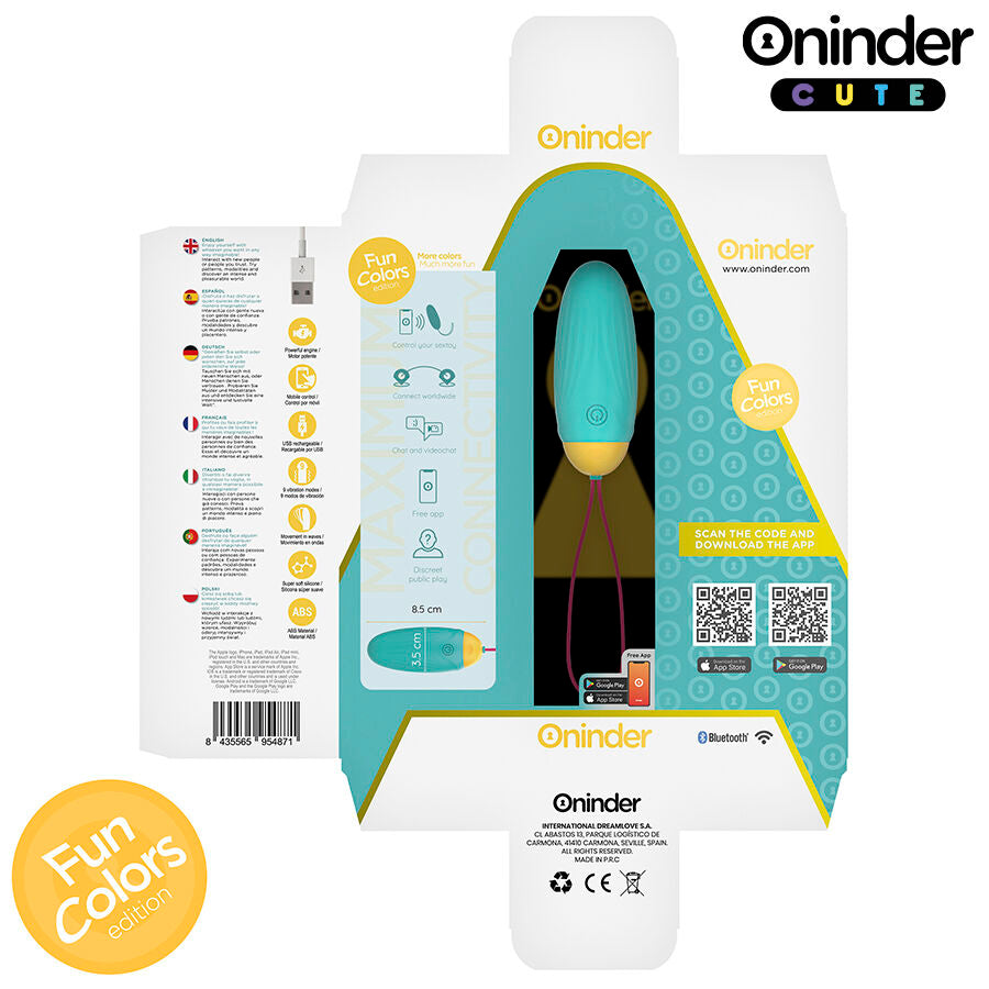 Close-up do ONINDER Ovo Vibratório Cute Silicone App, mostrando seu design ergonómico e textura suave.