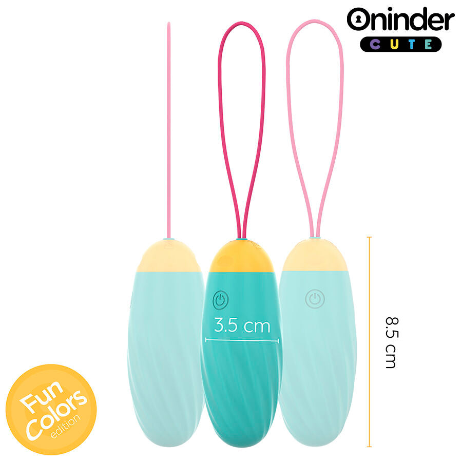 Close-up do ONINDER Ovo Vibratório Cute Silicone App, mostrando seu design ergonómico e textura suave.