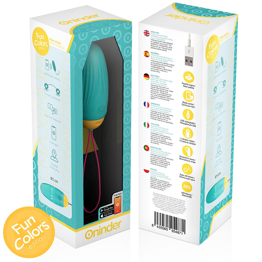 Close-up do ONINDER Ovo Vibratório Cute Silicone App, mostrando seu design ergonómico e textura suave.