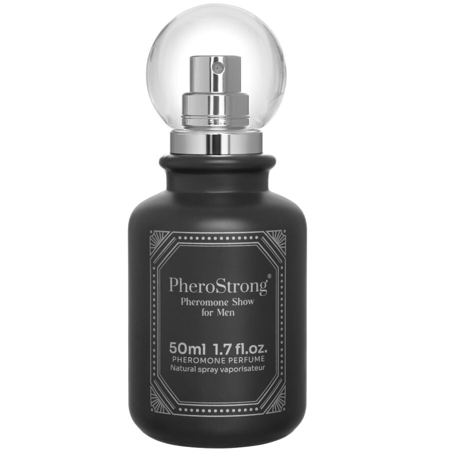 PheroStrong Perfume Feromonas Show para Homens 50ml, embalagem e frasco do produto.