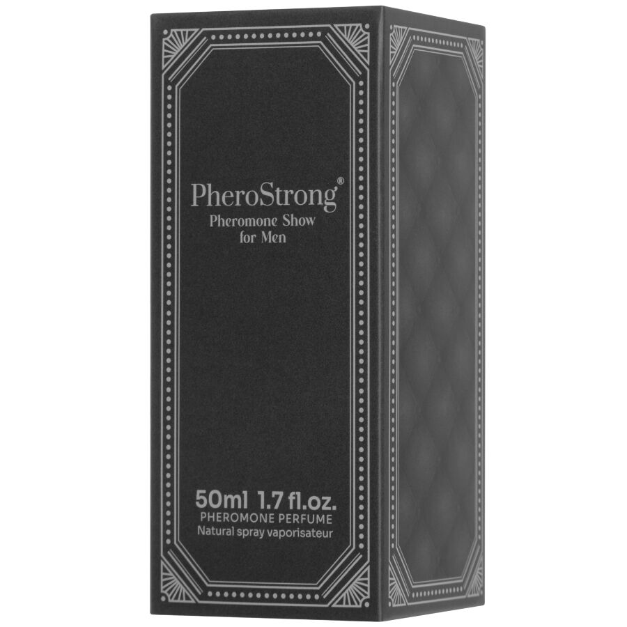 PheroStrong Perfume Feromonas Show para Homens 50ml, embalagem e frasco do produto.