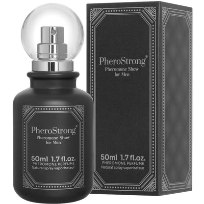PheroStrong Perfume Feromonas Show para Homens 50ml, embalagem e frasco do produto.
