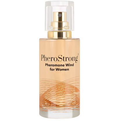 Frasco de perfume PheroStrong Feromonas Wind para Mulheres 50ml com detalhes da fragrância.