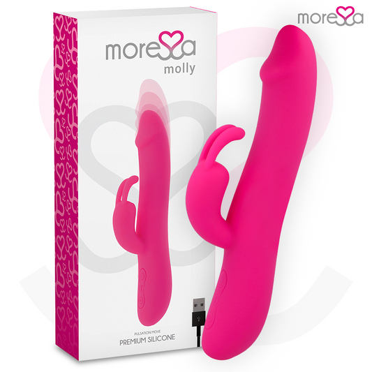 Vibrador MORESSA Molly Premium de silicone com design ergonómico para estimulação dupla.