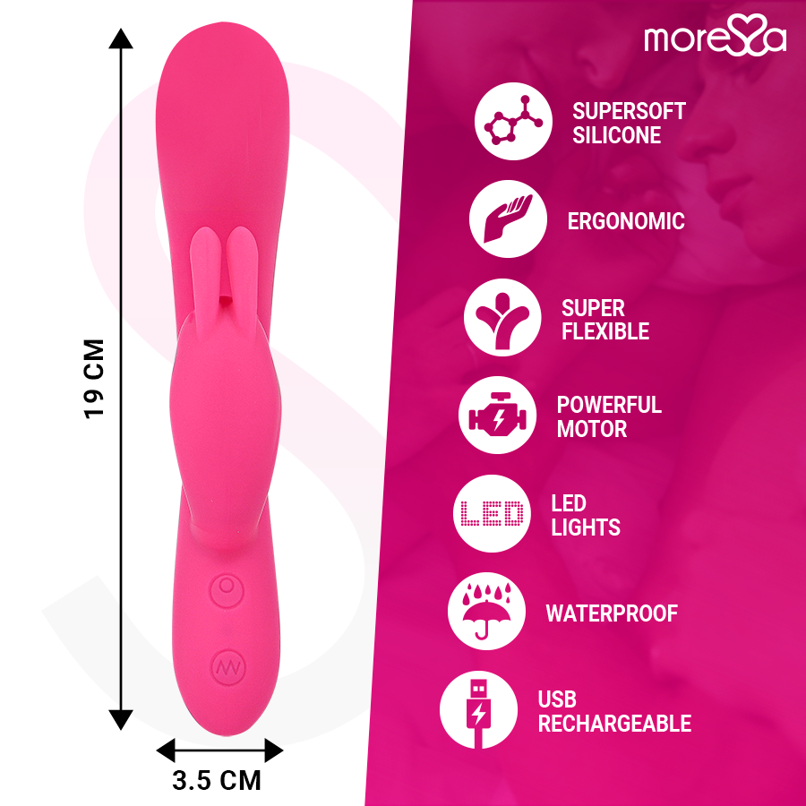 MORESSA Telmo Vibrador Coelho de Silicone Premium Recarregável com Estimulador Clitoriano.