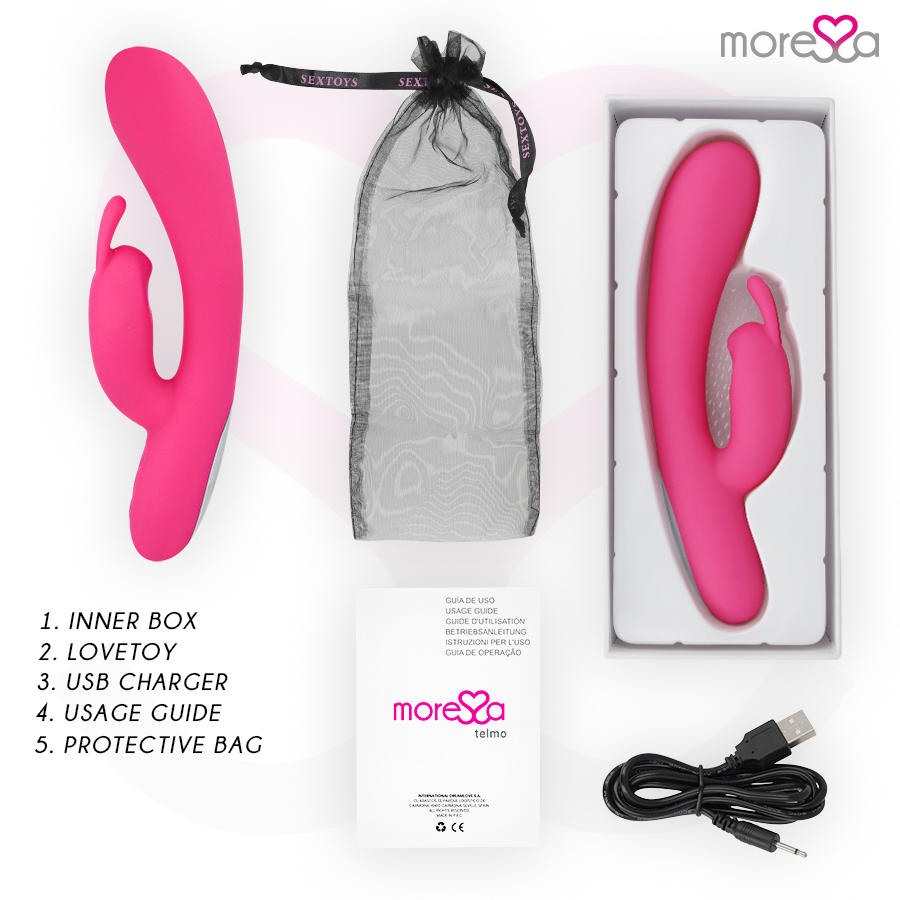 MORESSA Telmo Vibrador Coelho de Silicone Premium Recarregável com Estimulador Clitoriano.