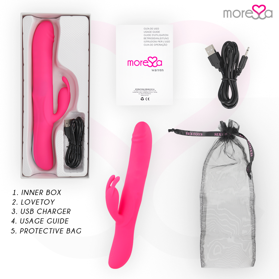 Vibrador MORESSA Warren de silicone premium recarregável para estimulação dupla.