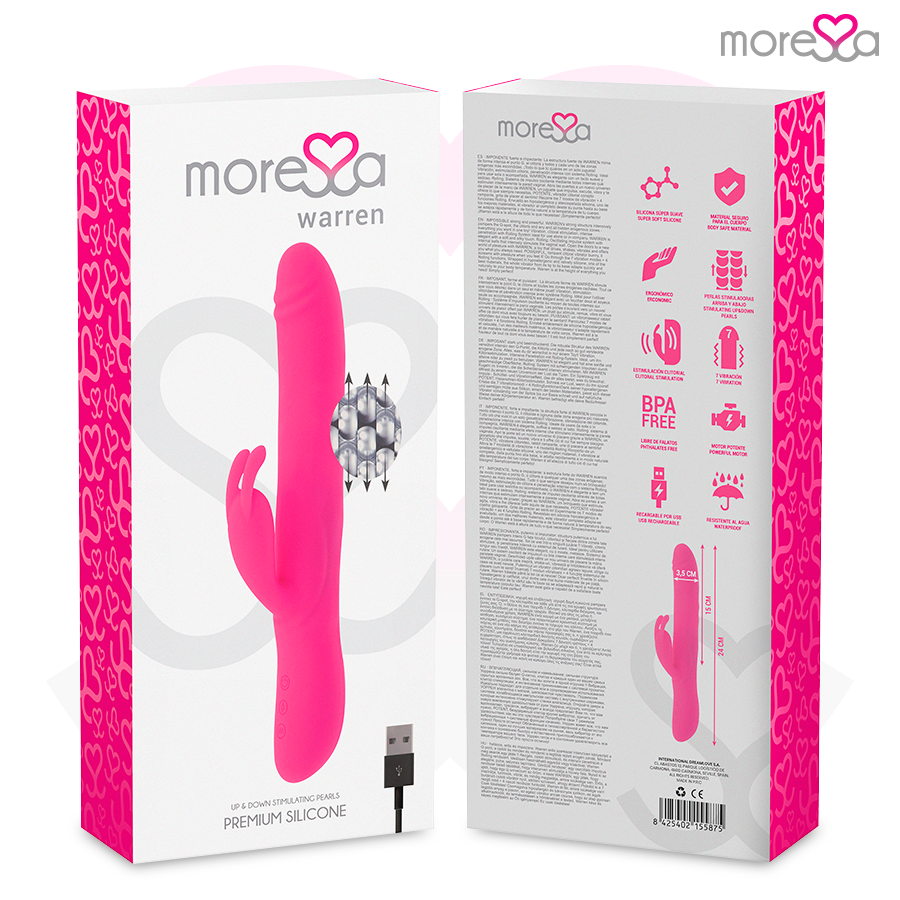 Vibrador MORESSA Warren de silicone premium recarregável para estimulação dupla.