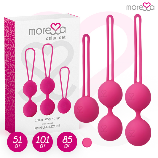 Conjunto de Bolas Vaginais Moressa Osian Premium de Silicone Rosa para Treino do Assoalho Pélvico.