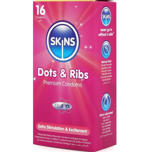 Preservativos Dots & Ribs Premium Paquete de 16