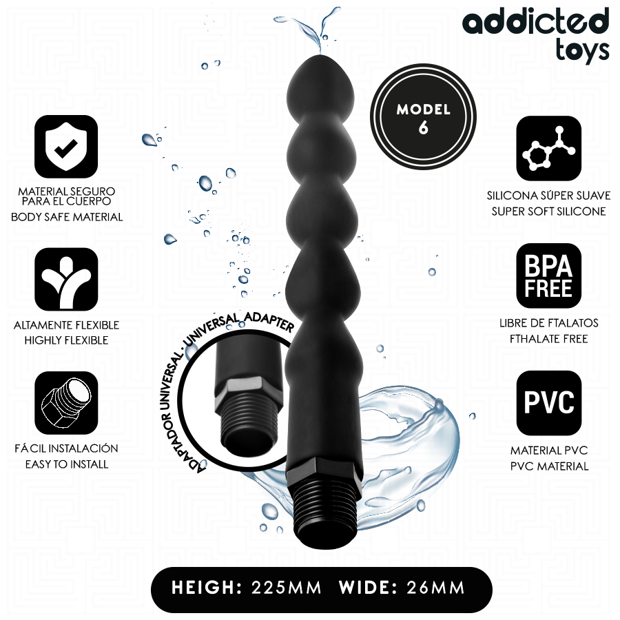 Limpador anal Addicted Toys Modelo 6 com adaptador universal para higiene íntima.