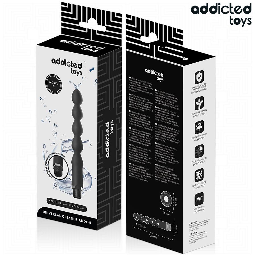Limpador anal Addicted Toys Modelo 6 com adaptador universal para higiene íntima.
