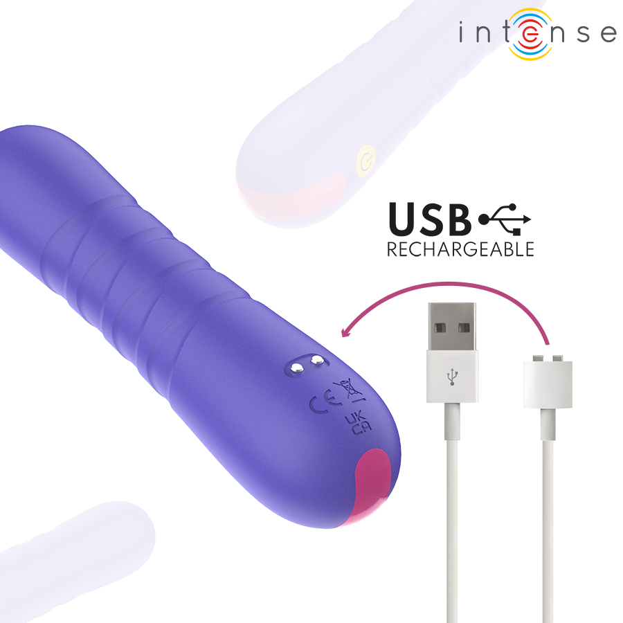 Imagem do vibrador INTENSE Stella com impulso vertical, mostrando o design ergonômico e material de silicone.