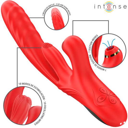 Vibrador Multifuncional INTENSE KAROL com funções de thrust, vibração e sucção, cor vermelho