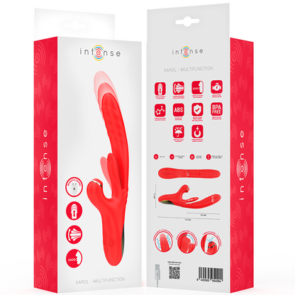 Vibrador Multifuncional INTENSE KAROL com funções de thrust, vibração e sucção, cor vermelho