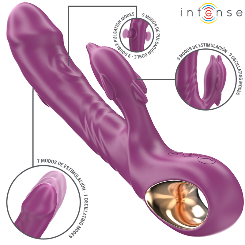 Vibrador Multifuncional INTENSE Halle com Língua Estimuladora em Formato de Golfinho Roxo