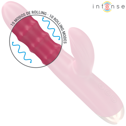 Close-up of the INTENSE Chloe Vibrador Multifuncional 3 em 1 Vermelho, showing its ergonomic design and silicone texture.