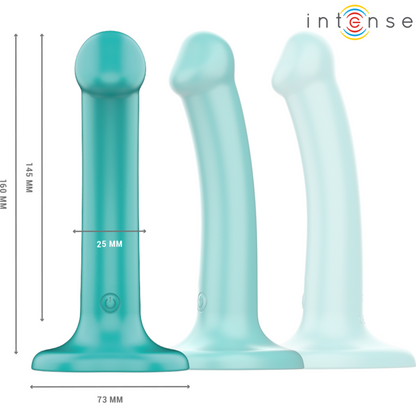 Close-up do INTENSE Vibrador Katie Azul com Controle Remoto e Ventosa, mostrando seu design ergonômico e silicone suave.