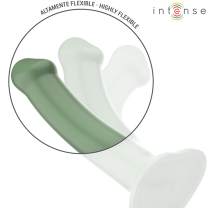 Close-up do Vibrador INTENSE Becca Verde com Ventosa e Controle Remoto, mostrando seu design ergonômico.