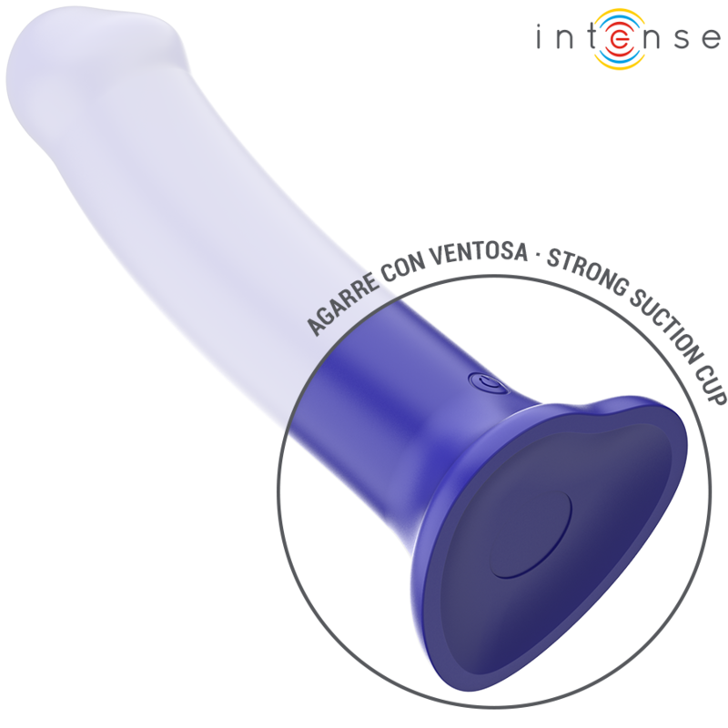 Vibrador INTENSE Victoria com ventosa, 10 vibrações e controle remoto, na cor azul escuro