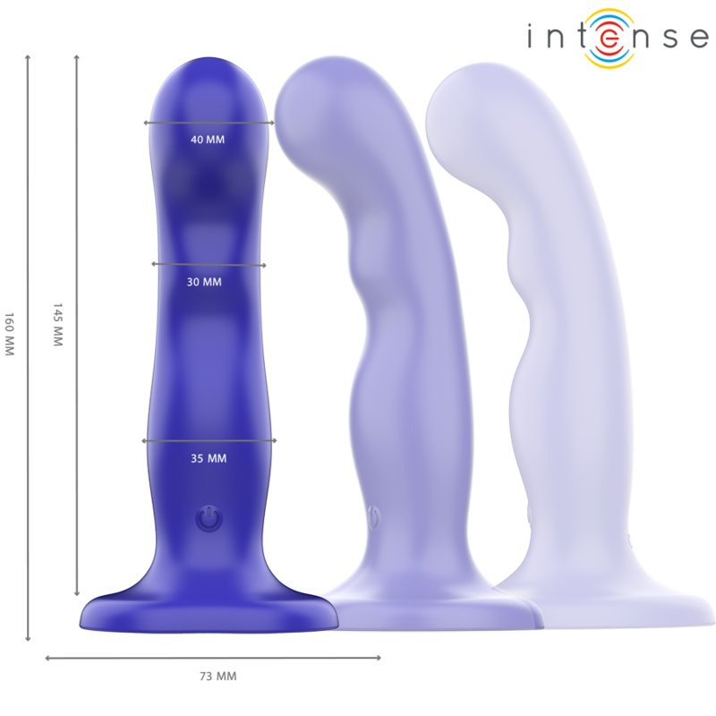 INTENSE Vibrador Shorty Azul com controle remoto e ventosa, feito de silicone macio.
