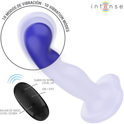 INTENSE Vibrador Shorty Azul com controle remoto e ventosa, feito de silicone macio.