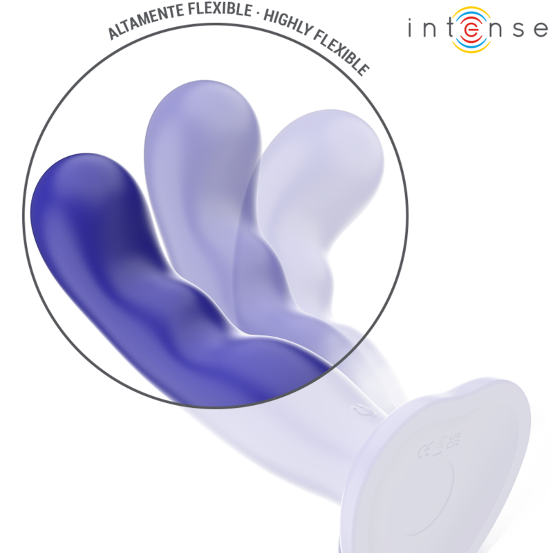 INTENSE Vibrador Shorty Azul com controle remoto e ventosa, feito de silicone macio.
