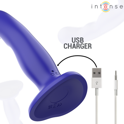 INTENSE Vibrador Shorty Azul com controle remoto e ventosa, feito de silicone macio.