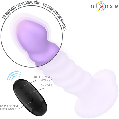 Vibrador INTENSE Brenda roxo com design espiral e controle remoto, corpo de silicone.
