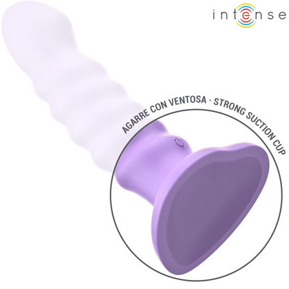 Vibrador INTENSE Brenda roxo com design espiral e controle remoto, corpo de silicone.