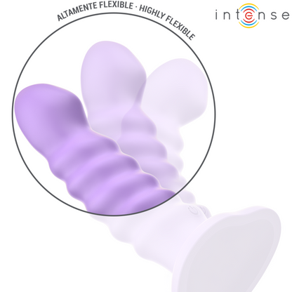 Vibrador INTENSE Brenda roxo com design espiral e controle remoto, corpo de silicone.