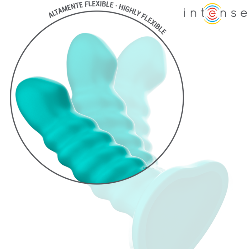 Vibrador INTENSE Buffy azul com design espiral, controle remoto e 10 vibrações