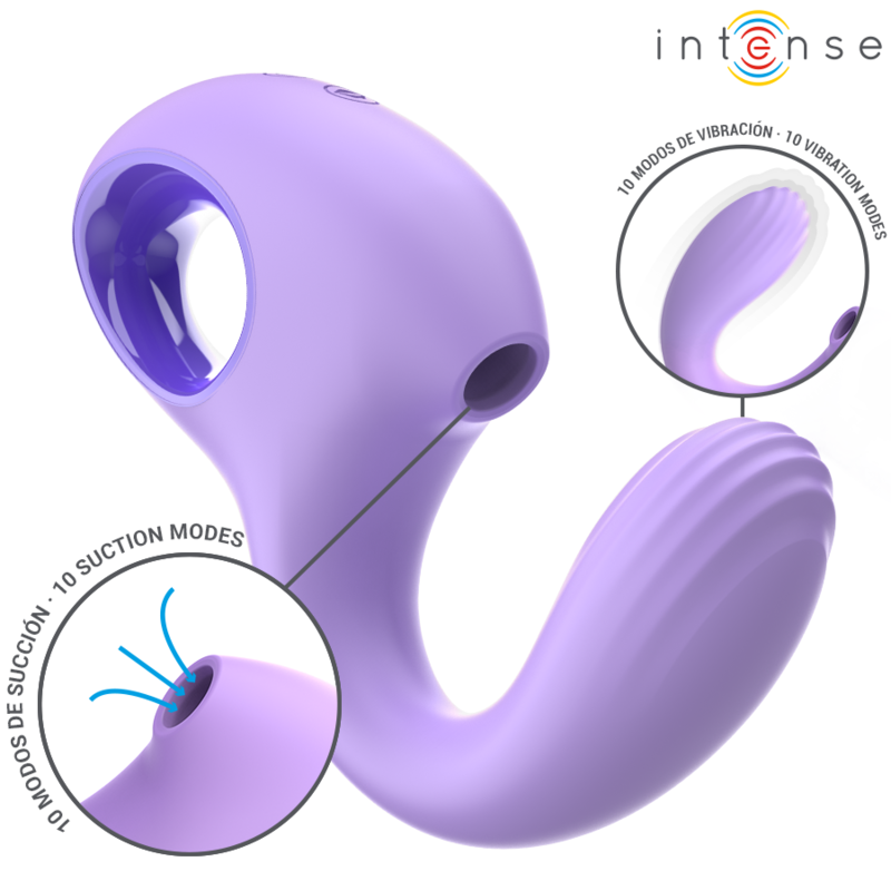 Close-up do Vibrador e Estimulador Intense Baxter Violet, destacando seu design ergonômico, material de silicone e cor violeta vibrante.
