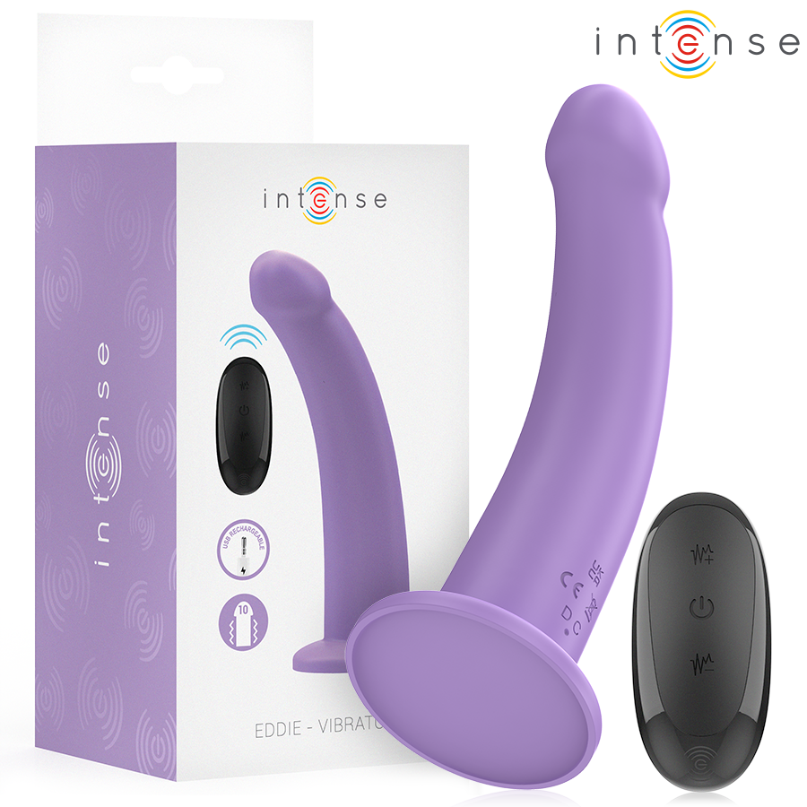 Close-up do Vibrador INTENSE Eddie Roxo com Controle Remoto, destacando seu design ergonômico e material de silicone.