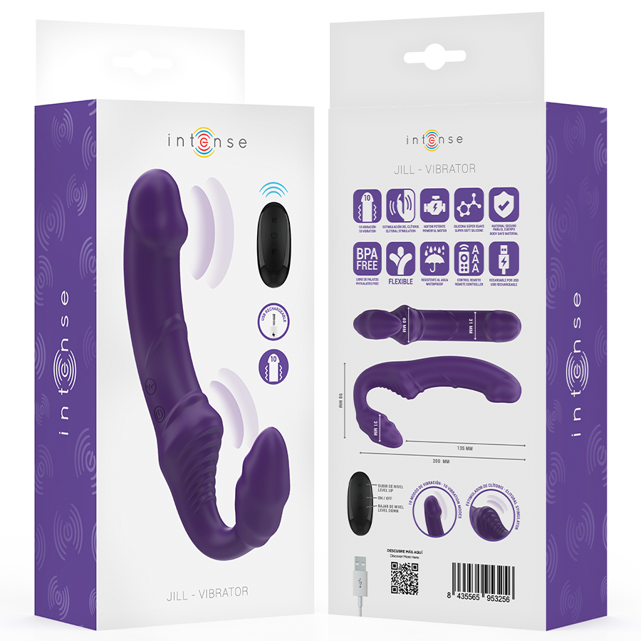 INTENSE Vibrador Duplo Jill 20cm Roxo com Controle Remoto para estimulação de casais