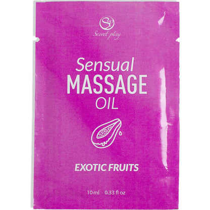 Óleo de Massagem SECRETPLAY Frutas Exóticas Dose Única 10ml em embalagem discreta.