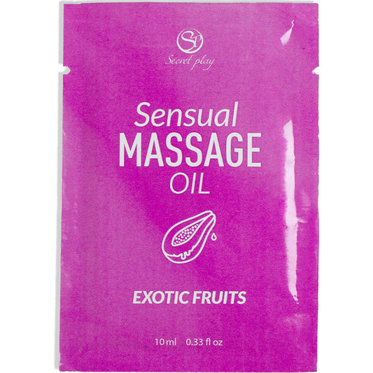 Óleo de Massagem SECRETPLAY Frutas Exóticas Dose Única 10ml em embalagem discreta.